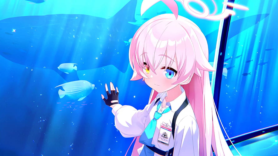 Suzumiya Shiroko from Blue Archive Anime Character at Aquarium with Fish HD wallpaper