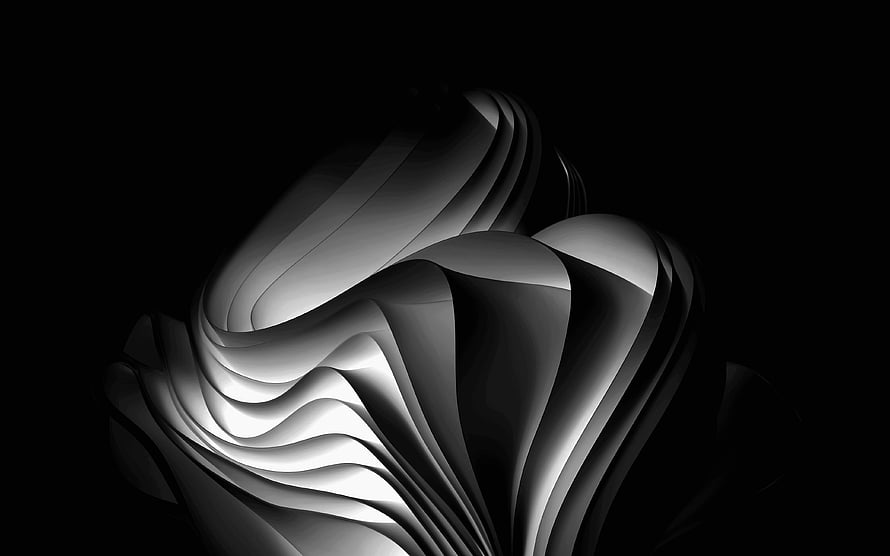 Abstract Monochrome 3D Flowing Waves and Curved Surfaces on Black Background HD wallpaper