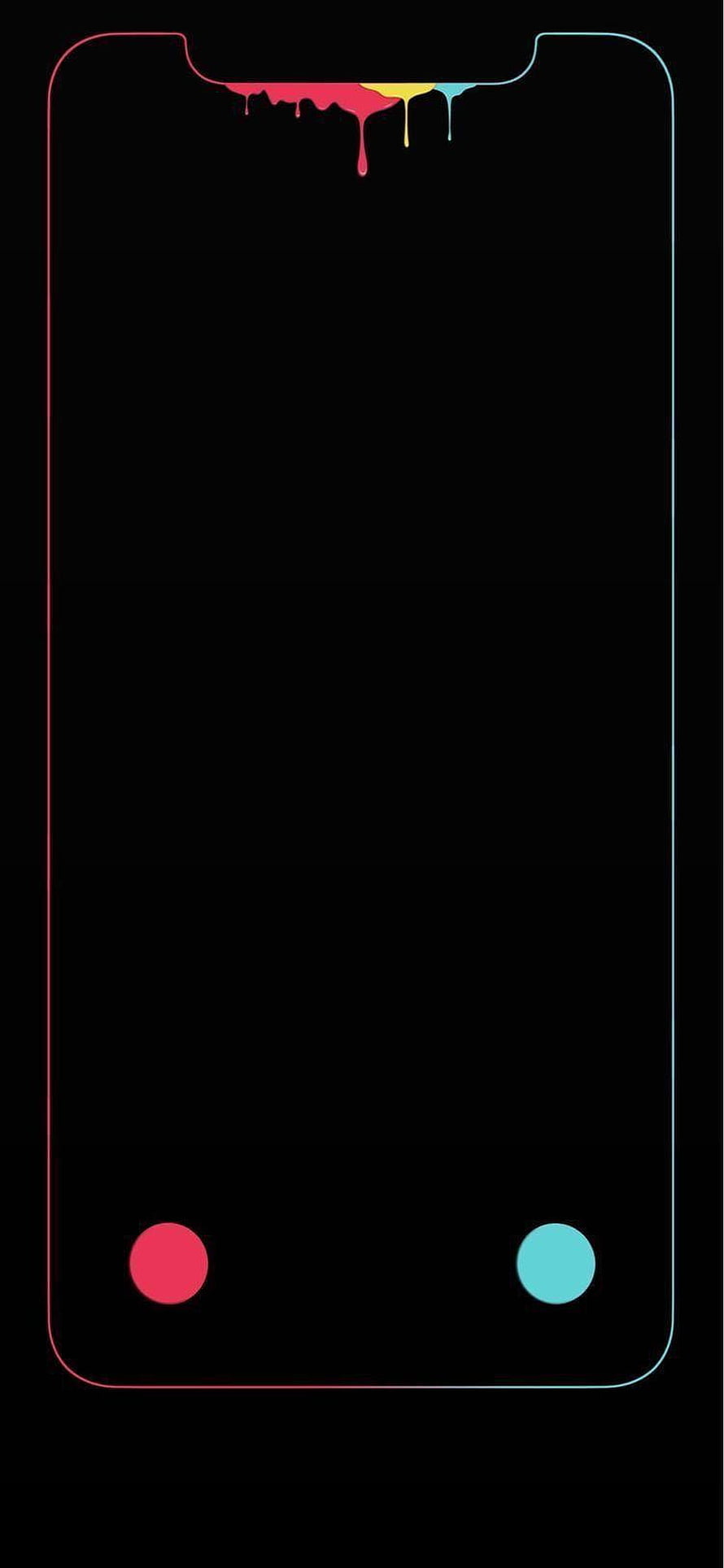 Minimalist Phone Notch Outline with Neon Pink and Cyan Dripping Paint Accents on Black Background HD phone wallpaper
