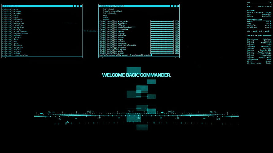 Cyberpunk Terminal Interface with Glitch Art and Command Line Output HD wallpaper
