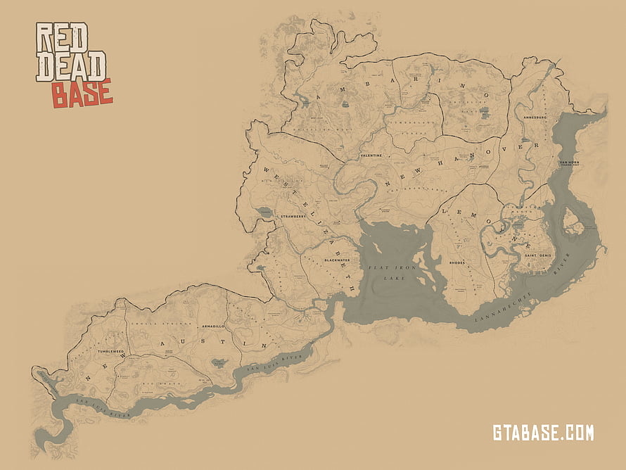 Red Dead Redemption 2 Full World Map of New Hanover and West Elizabeth HD wallpaper