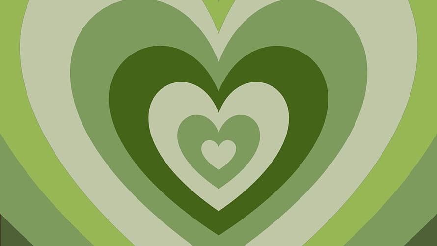 Layered Green Heart Pattern with Retro Aesthetic and Minimalist Design HD wallpaper