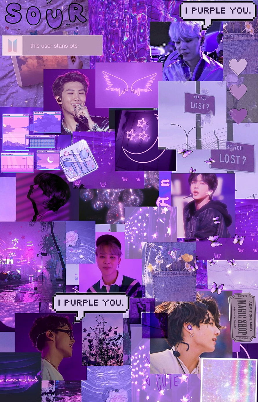 BTS Purple Aesthetic Collage with Jungkook and Neon Y2K Vibes HD phone wallpaper