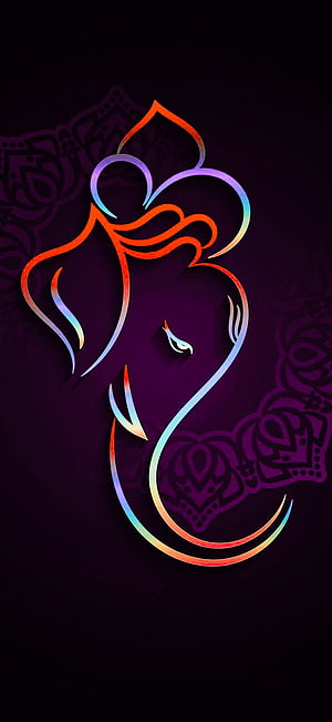 Abstract Ganesha Silhouette With Rainbow Gradient And Purple Mandala Background, ganesh chaturthi 2021 ganesh logo ganesh ji ka ganesh decoration ganesh bhagwan ganesh in 2021, #ganesh logo HD phone wallpaper