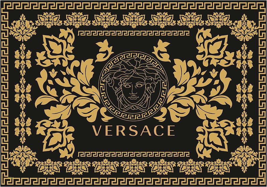 Versace Gold Medusa Logo Ornate Floral Pattern on Black Background HD wallpaper