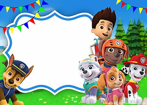 Paw Patrol Birthday Party Invitation Template with Chase, Marshall, Skye, Everest, and Ryder HD wallpaper