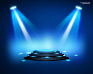 Blue Concert Stage with Dramatic Spotlight Beams and Circular Podium HD wallpaper