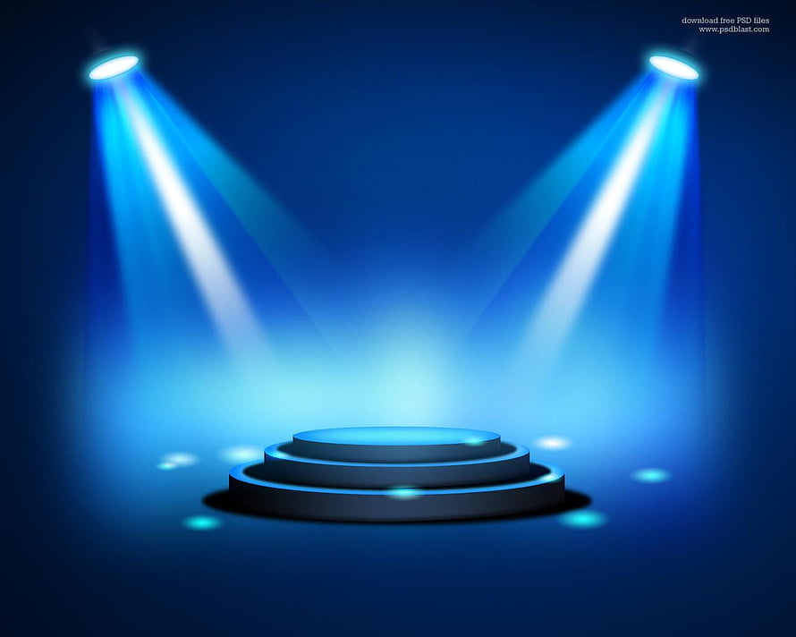 Blue Concert Stage with Dramatic Spotlight Beams and Circular Podium HD wallpaper