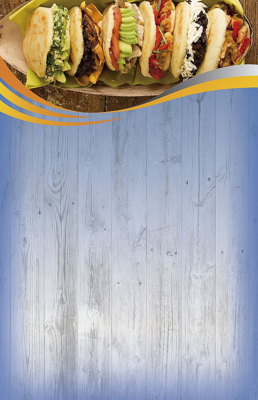 Assorted Sliders on a Wooden Platter with Blue Wood Grain Background HD phone wallpaper