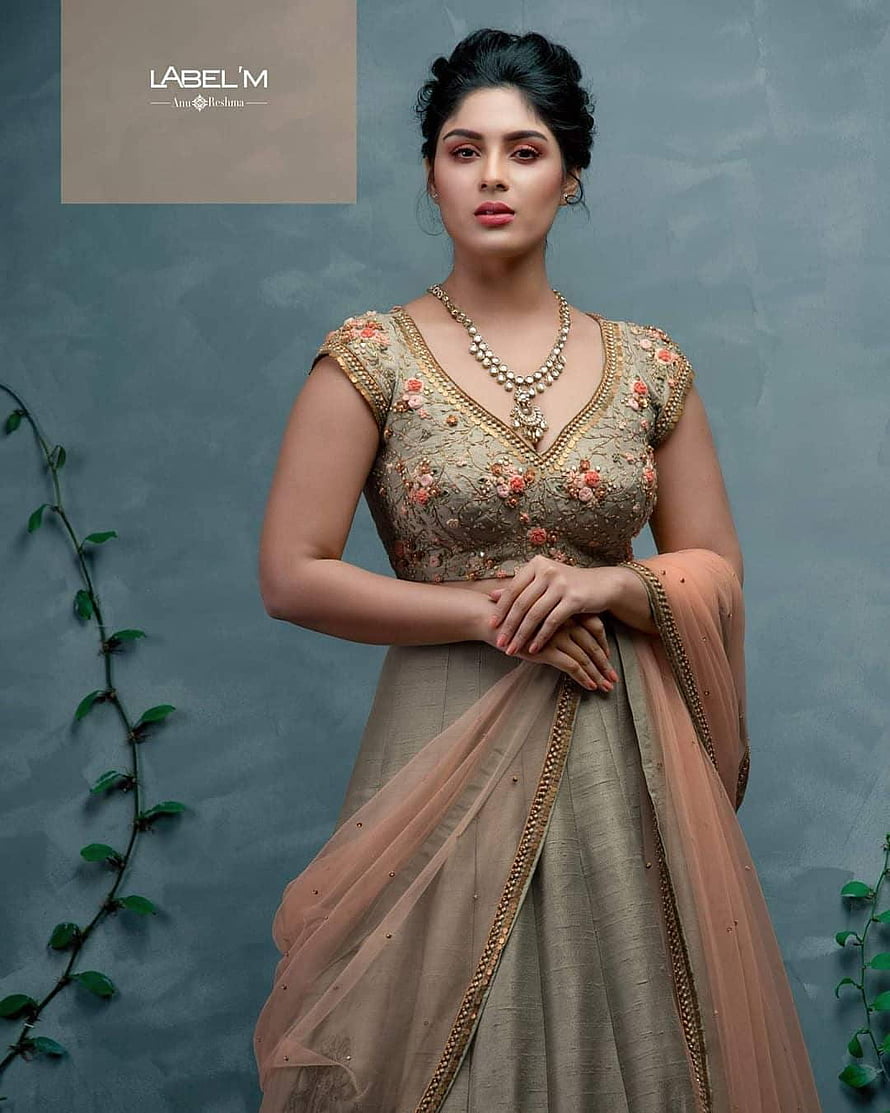 Samyuktha Menon in Elegant Beige Saree with Floral Embroidery and Gold Jewelry HD phone wallpaper