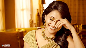Madhuri Dixit in Golden Saree with Traditional Jewelry HD wallpaper