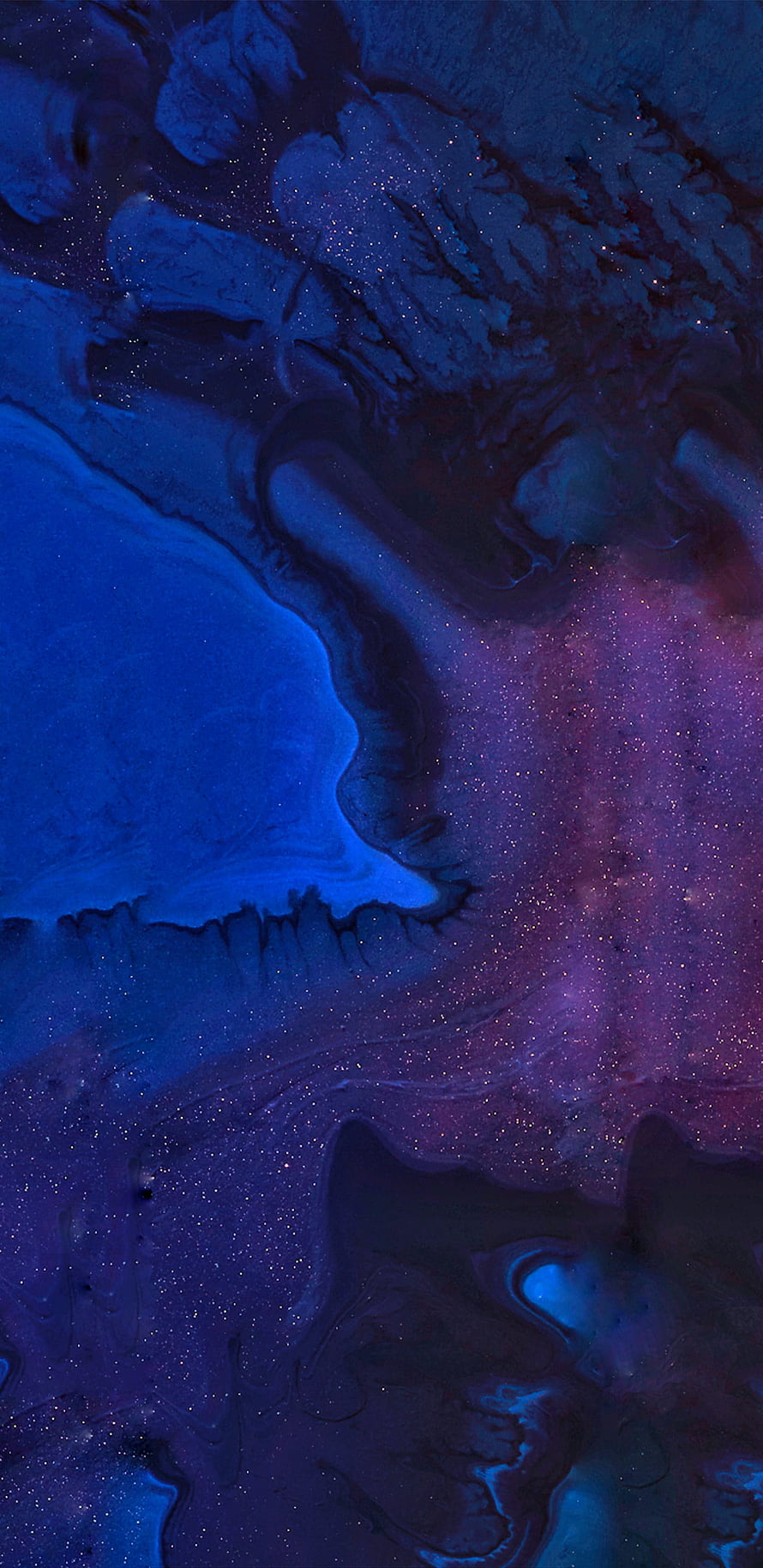 Abstract Dark Blue and Purple Fluid Art with Starry Speckles and Swirling Ink Patterns HD phone wallpaper