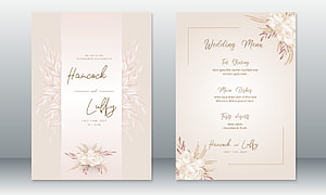 Elegant Blush Pink Wedding Invitation and Menu Card Template with Floral Accents HD wallpaper