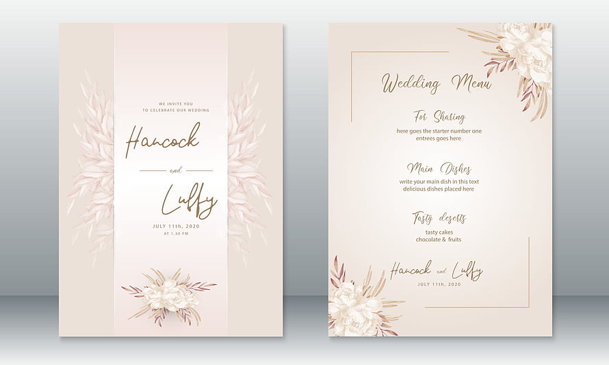 Elegant Blush Pink Wedding Invitation and Menu Card Template with Floral Accents HD wallpaper