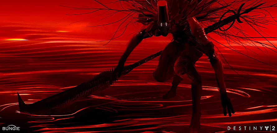 Rhulk from Destiny 2 Vow of the Disciple in a dark red landscape HD wallpaper