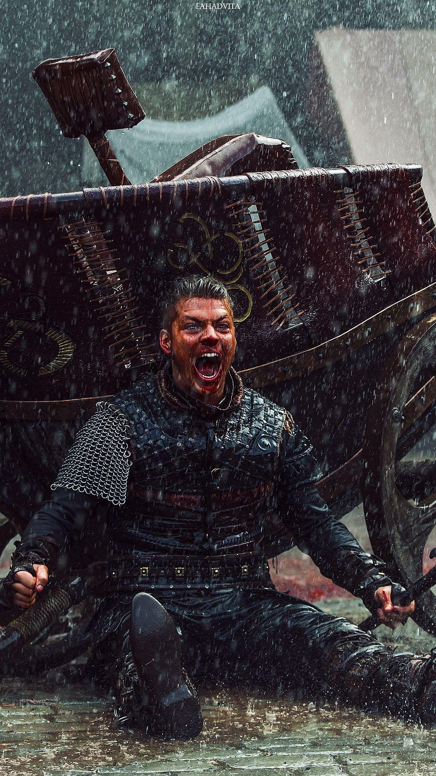 Ivar the Boneless in Dark Viking Armor During Rainy Battle Scene HD phone wallpaper