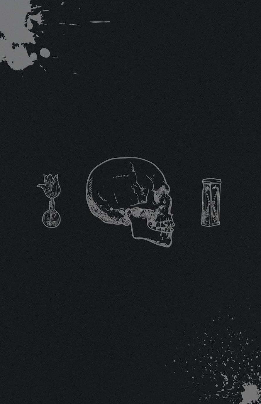 Memento Mori Skull Illustration with Alchemical Symbols on Dark Background HD phone wallpaper