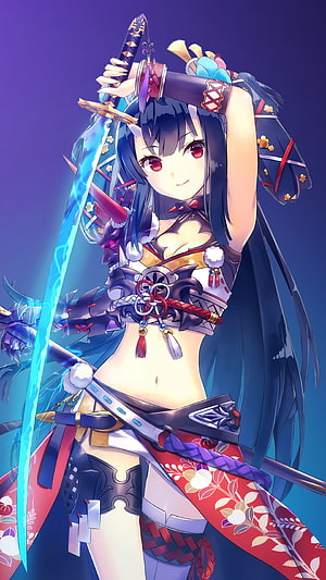 Anime Girl With Blue Hair And Glowing Sword In Fantasy Armor HD phone wallpaper