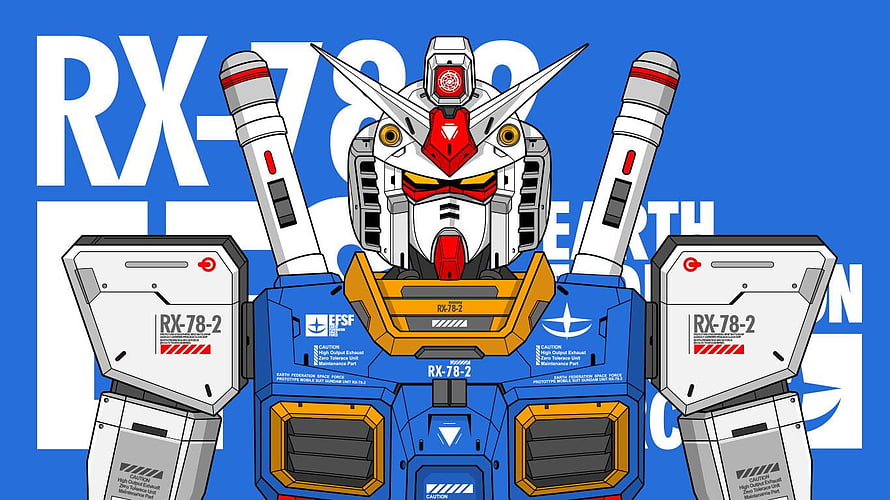RX-78-2 Gundam Front View Illustration with Blue Background and EFSF Decals HD wallpaper