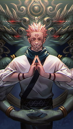 Sukuna with Mahoraga from Jujutsu Kaisen Anime Wallpaper HD phone wallpaper