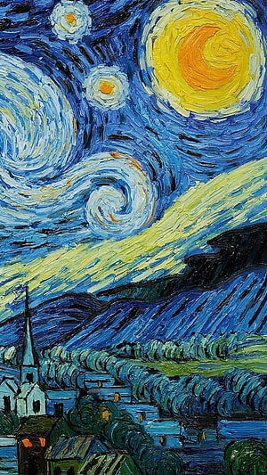 Vincent van Gogh Starry Night Impressionist Oil Painting with Swirling Sky and Village HD phone wallpaper