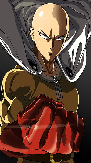 Saitama from One Punch Man in a Fierce Fighting Stance with Red Gloves, One Punch Man , one punch man android HD phone wallpaper