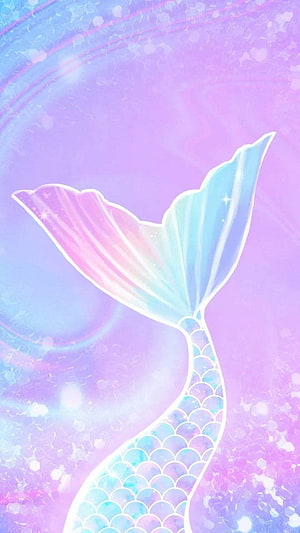 Pastel Mermaid Tail Illustration with Iridescent Scales and Dreamy Purple Background HD phone wallpaper