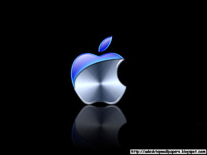 Apple Logo with Blue and Silver Metallic Finish on Black Background HD wallpaper