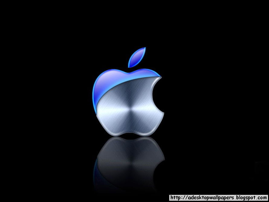 Apple Logo with Blue and Silver Metallic Finish on Black Background HD wallpaper