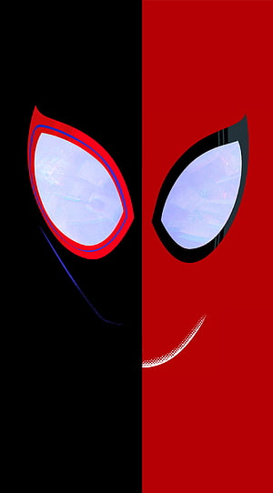 Spider-Man 2099 Minimalist Mask Art with Split Red and Black Background, Spider Gwen Spider Man Into The Spider Verse, spider man and gwen HD phone wallpaper