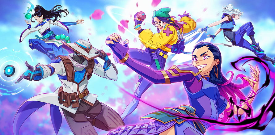 Valorant Anime Style Team Artwork with Dynamic Action Poses and Vibrant Colors HD wallpaper