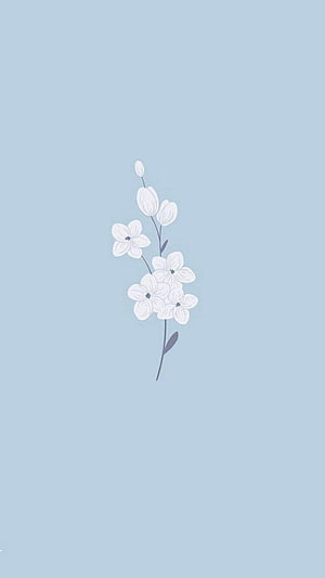 Minimalist White Blossom Branch on Soft Blue Background HD phone wallpaper