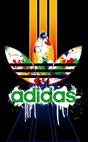 Adidas Trefoil Logo with Colorful Paint Splatter and Drip Art on Black Background HD phone wallpaper