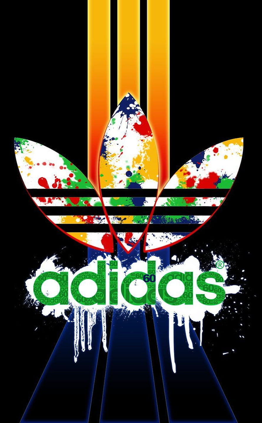 Adidas Trefoil Logo with Colorful Paint Splatter and Drip Art on Black Background HD phone wallpaper