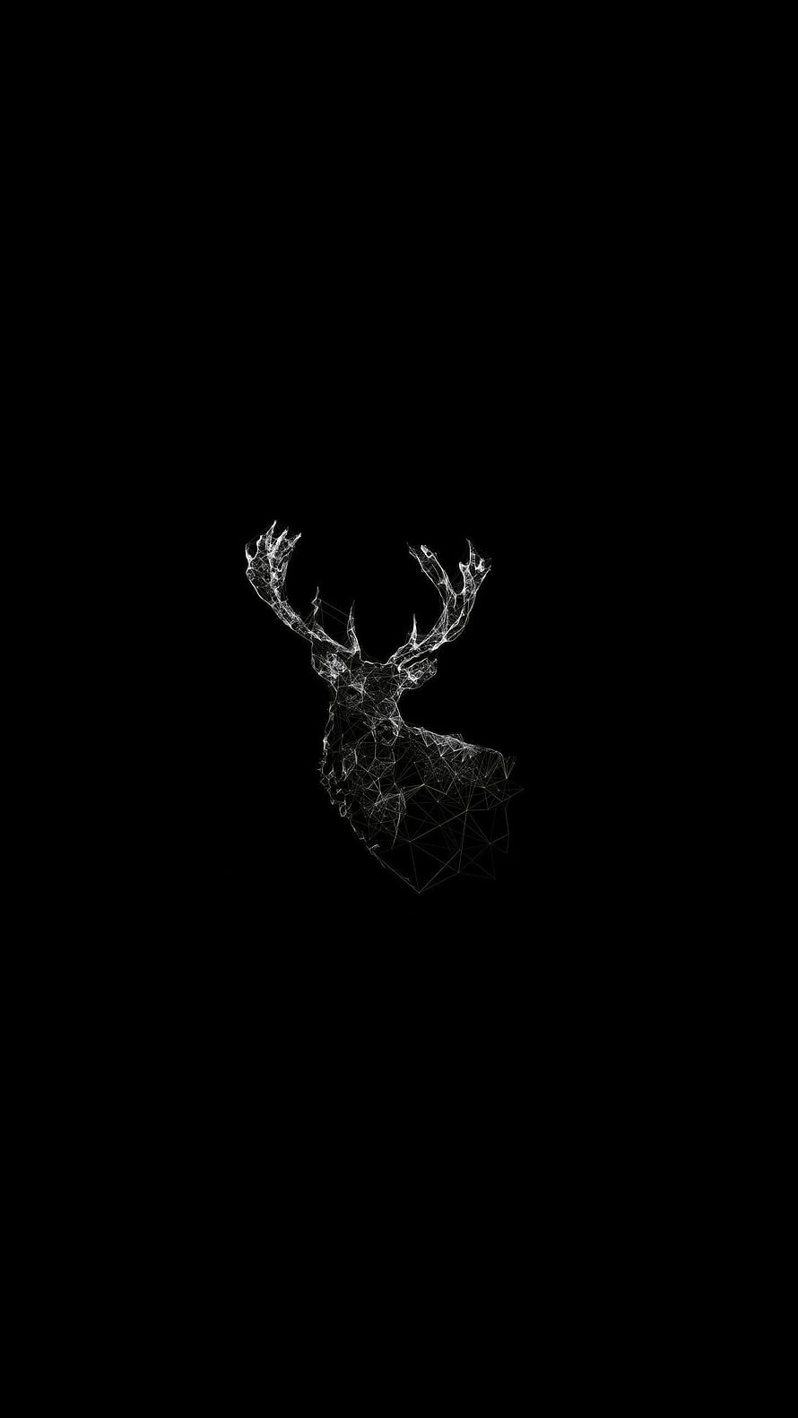 Abstract Geometric Deer Head Wireframe Art on Black Background HD phone wallpaper