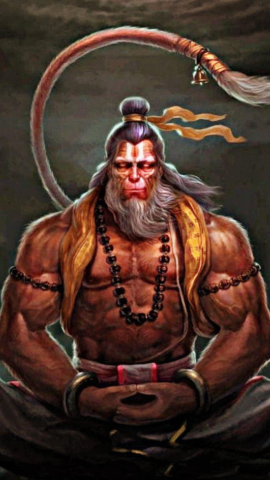 Meditating Sun Wukong Monkey King with Ruyi Jingu Bang Staff and Prayer Beads HD phone wallpaper