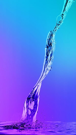 Dynamic Water Splash on Vibrant Blue and Purple Gradient Background HD phone wallpaper