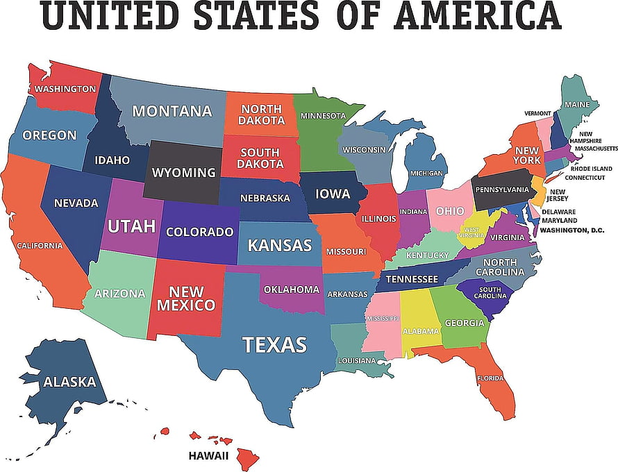 Colorful Political Map of the United States of America with Labeled States HD wallpaper