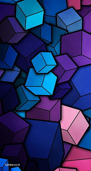 Abstract Geometric Cubes in Blue and Purple Gradient HD phone wallpaper