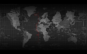 Dark World Map With Time Zones And Red Route Line HD wallpaper