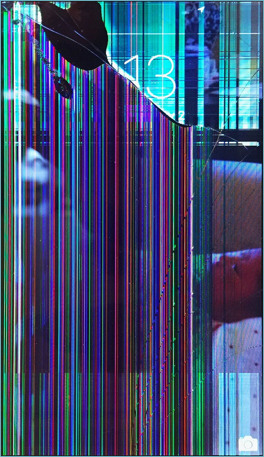 Vibrant vertical glitch art with shattered glass and digital distortion HD phone wallpaper