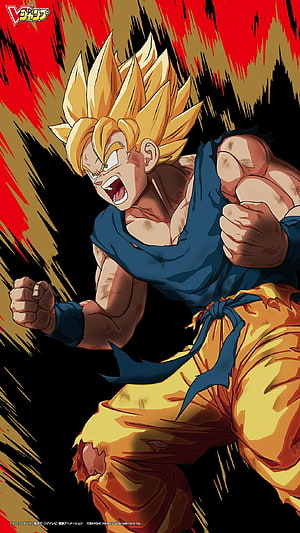 Super Saiyan Son Goku in Dynamic Battle Pose from Dragon Ball Z Kakarot HD phone wallpaper