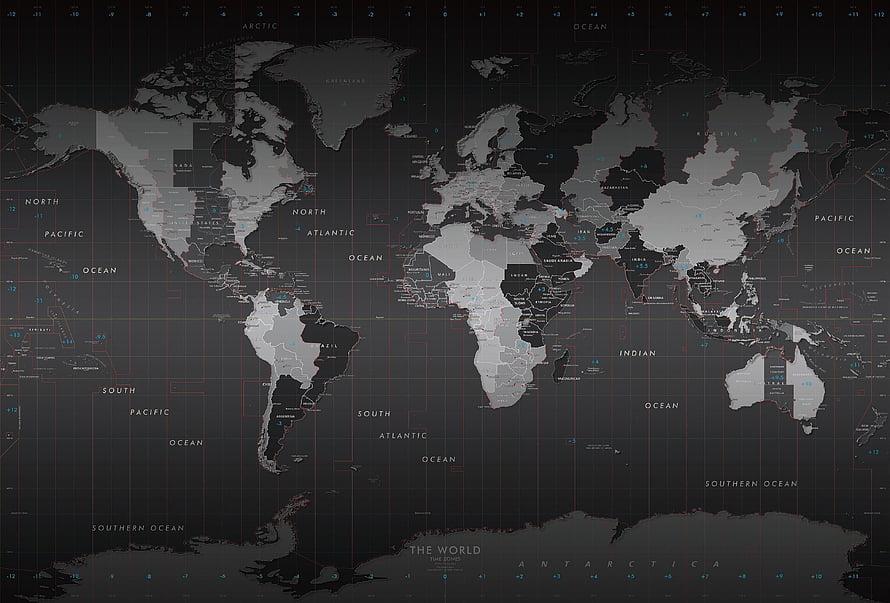 Dark World Map Time Zones Grid Desktop Wallpaper HD wallpaper