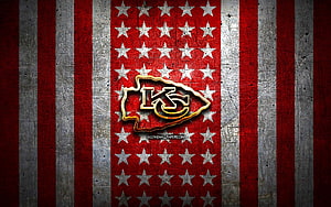 Kansas City Chiefs Arrowhead Logo on Distressed American Flag Metal Texture HD wallpaper