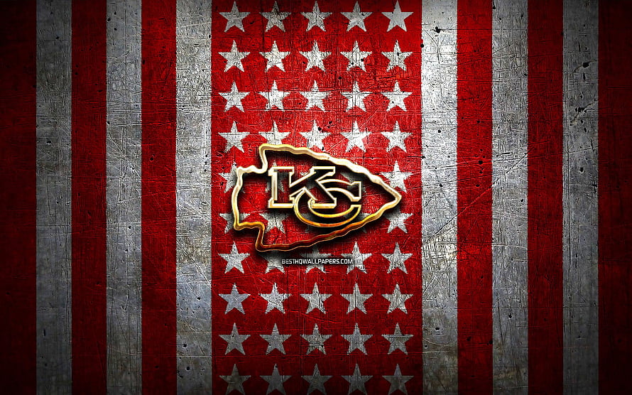 Kansas City Chiefs Arrowhead Logo on Distressed American Flag Metal Texture HD wallpaper