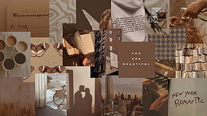 Warm Neutral Aesthetic Collage Featuring New York City, Coffee, and Romantic Elements HD wallpaper