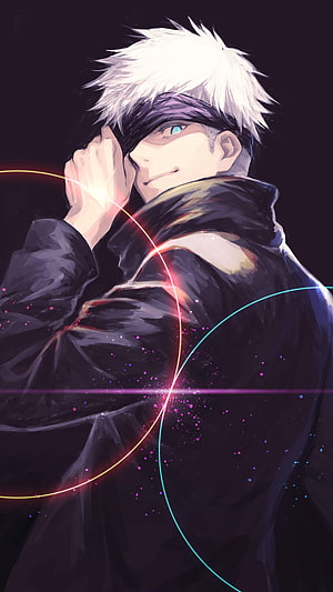 Gojo Satoru from Jujutsu Kaisen anime character with white hair and blindfold HD phone wallpaper