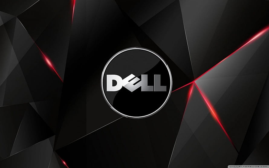 Dell Logo on Dark Geometric Background with Red Light Streaks HD wallpaper