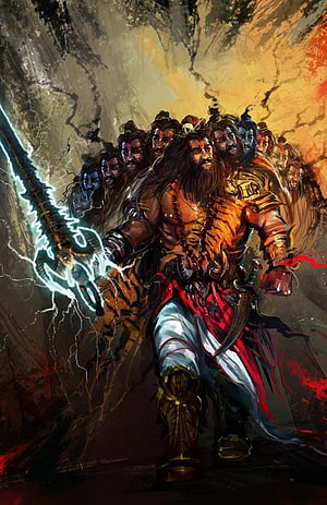 Ravana Ten-Headed Demon King Wielding Lightning Sword in Epic Fantasy Battle Art HD phone wallpaper