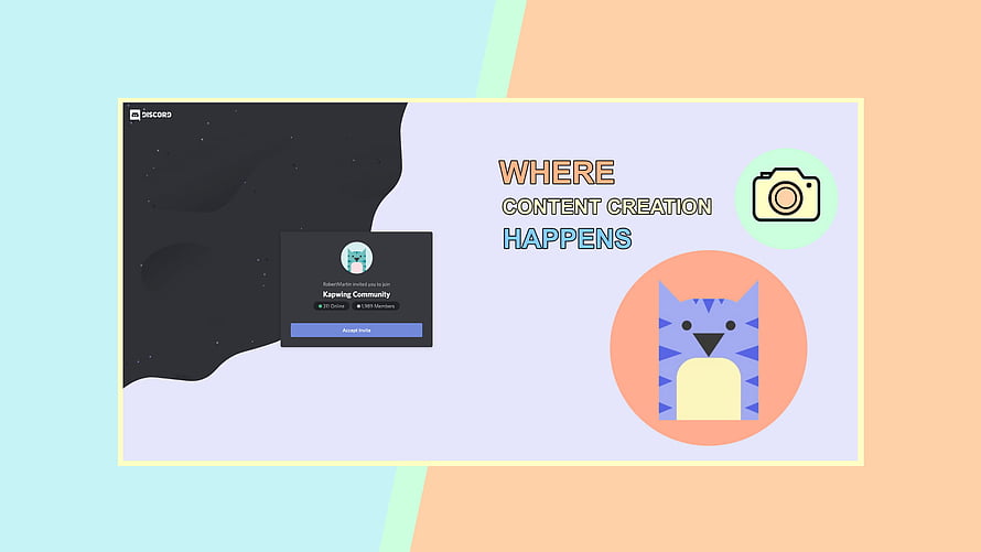 Discord Server Invite Background Design with Cat Illustration and Content Creation Theme HD wallpaper